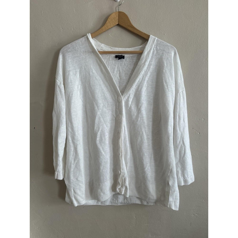 Talbots Womens Linen Cardigan Size X White Preppy Coastal Beachy Mature XL